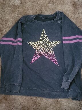 Torrid/LoveSick brand. Black Pullover Sweatshirt with Ombre Leopard Star